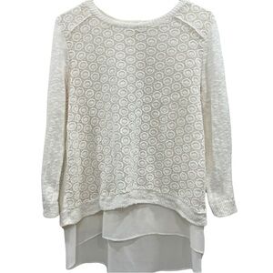 Lucky Brand Crochet Overlay Layered Top Ivory Size M